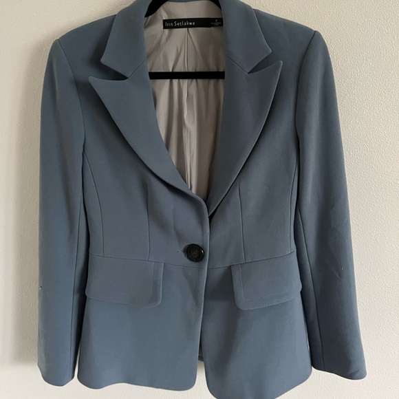 Iris Setlawke Baby Blue Linen Cotton Blend Blazer, size 2 - Picture 2 of 8